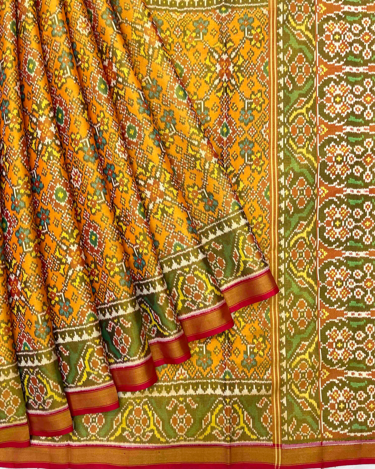 Red & Yellow Navratan Tissue Patola Saree