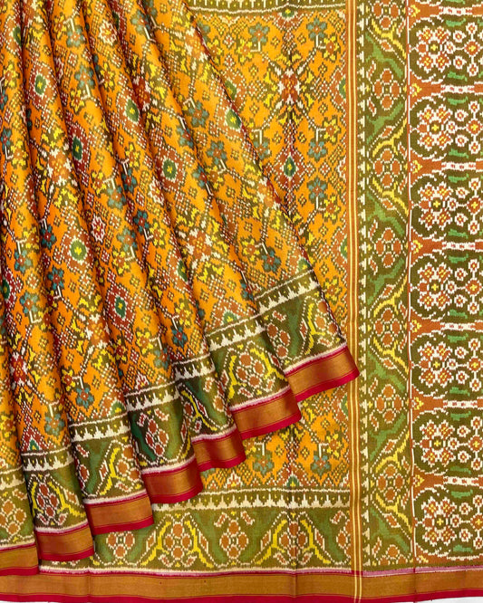 Red & Yellow Navratan Tissue Patola Saree