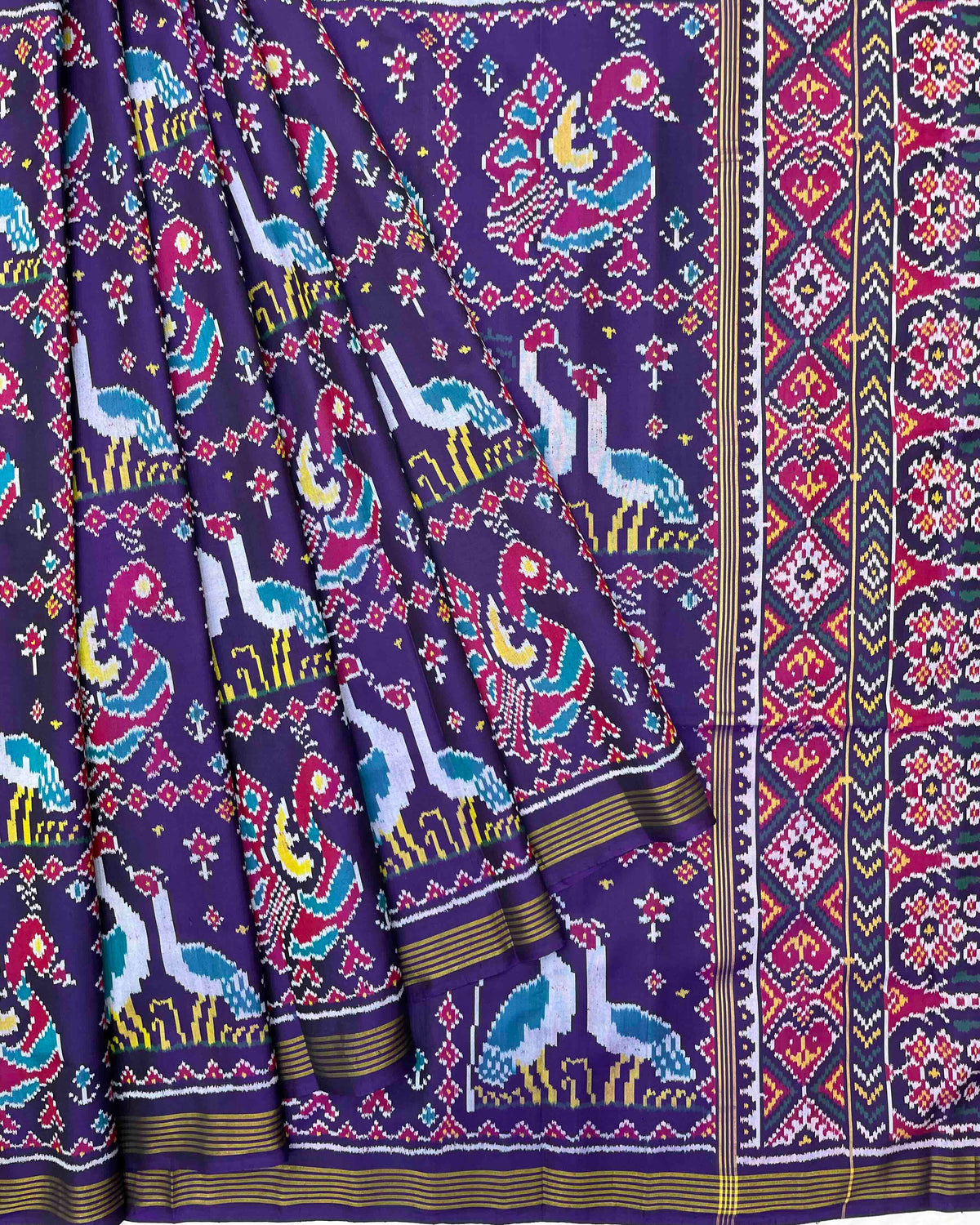 Blue Big Figure Peacock & Swan Patola Saree