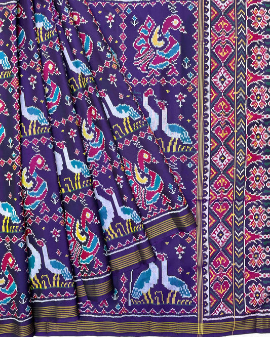 Blue Big Figure Peacock & Swan Patola Saree