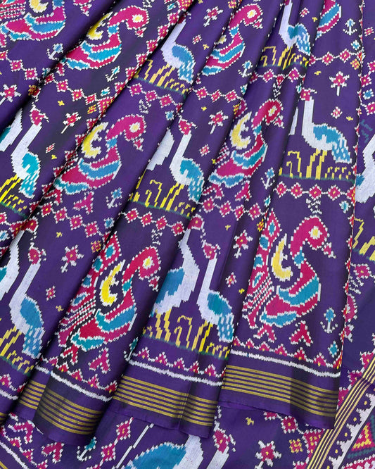 Blue Big Figure Peacock & Swan Patola Saree