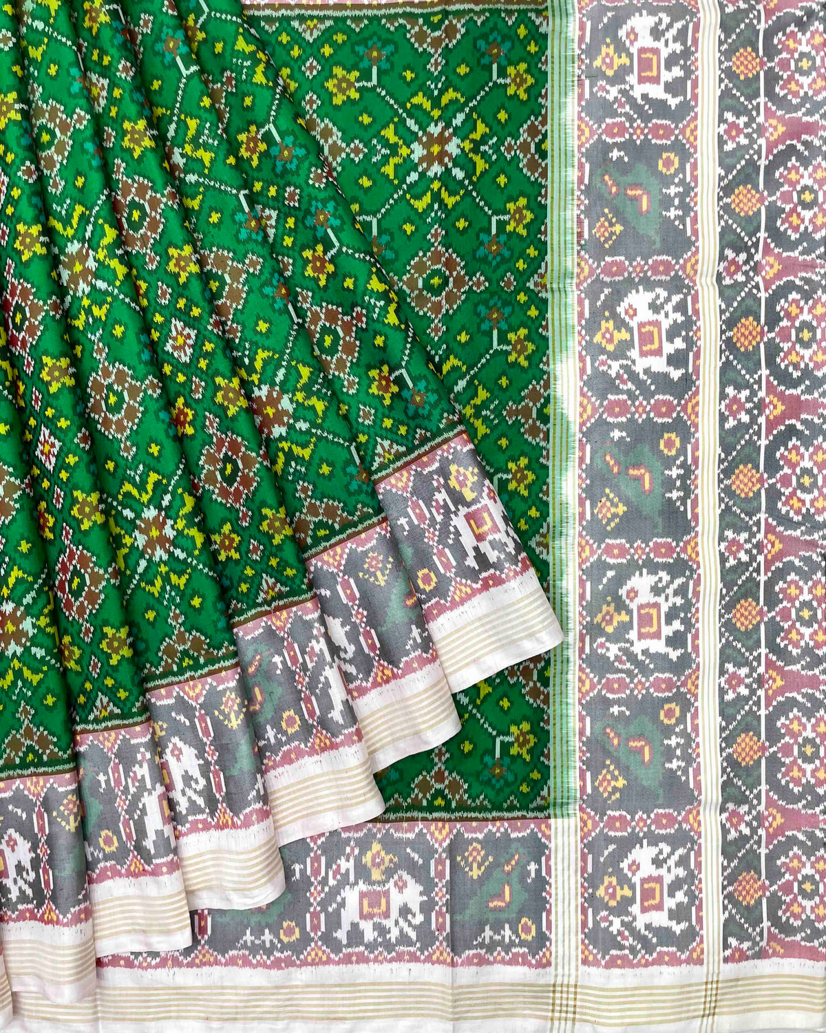 White & Green Navratan Patola Saree