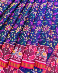 Pink & Blue Fancy Flower Patola Saree