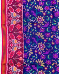 Pink & Blue Fancy Flower Patola Saree