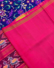 Pink & Blue Fancy Flower Patola Saree