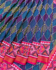 Pink & Blue Fancy Leaves Design Patola Saree