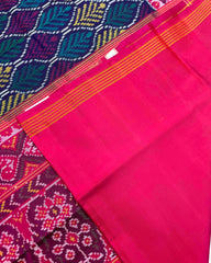 Pink & Blue Fancy Leaves Design Patola Saree