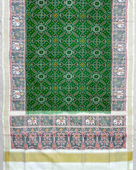 White & Green Manekchowk Patola Saree