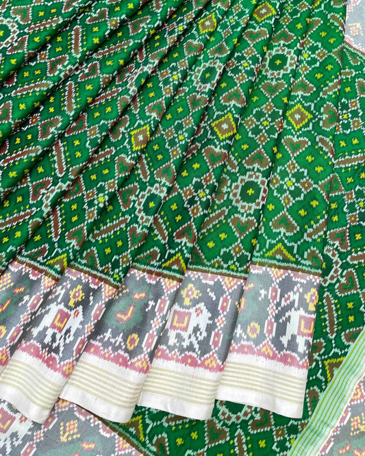 White & Green Manekchowk Patola Saree