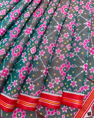 Red & Turquoise Shaded Navratan Patola Saree