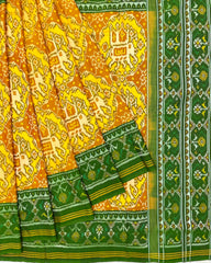 Green & Yellow Big Figure Elephant Chhabdi Patola Saree