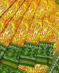 Green & Yellow Big Figure Elephant Chhabdi Patola Saree