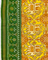 Green & Yellow Big Figure Elephant Chhabdi Patola Saree