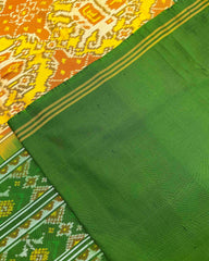 Green & Yellow Big Figure Elephant Chhabdi Patola Saree