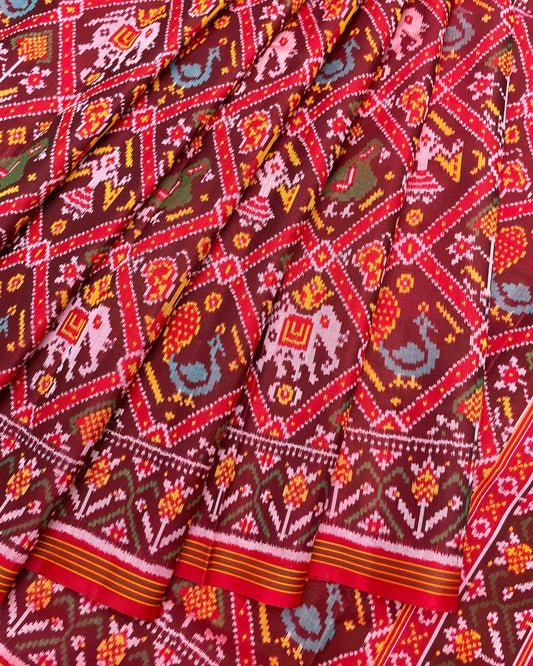 Red & Maroon Narikunj Patola Saree