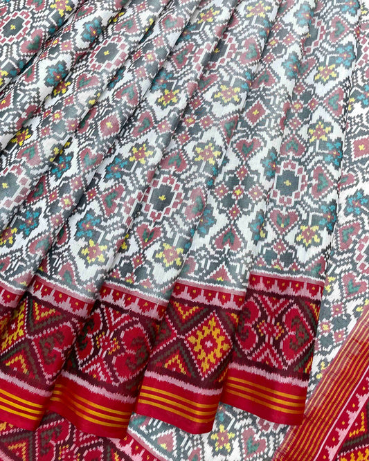 Red & White Navratan Patola Saree