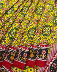 Red & Yellow Navratan Twill Patola Saree