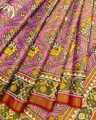 Red & Pink Big Figure Deer Flower Tissue Patola Saree