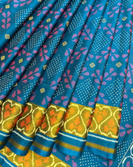 Turquoise Blue Fancy Zari Booty Design Patola Saree