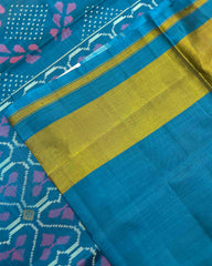 Turquoise Blue Fancy Zari Booty Design Patola Saree