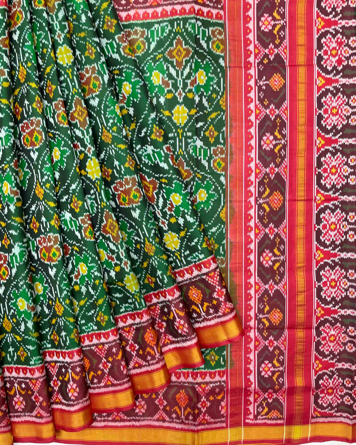 Red & Green Flower Patola Saree