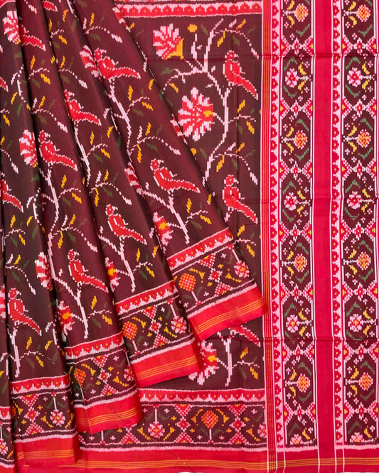 Red & Maroon Fancy Flower Patola Saree