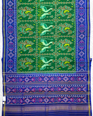 Blue & Green Big Figure Peacock Swan Patola Saree