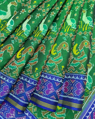 Blue & Green Big Figure Peacock Swan Patola Saree