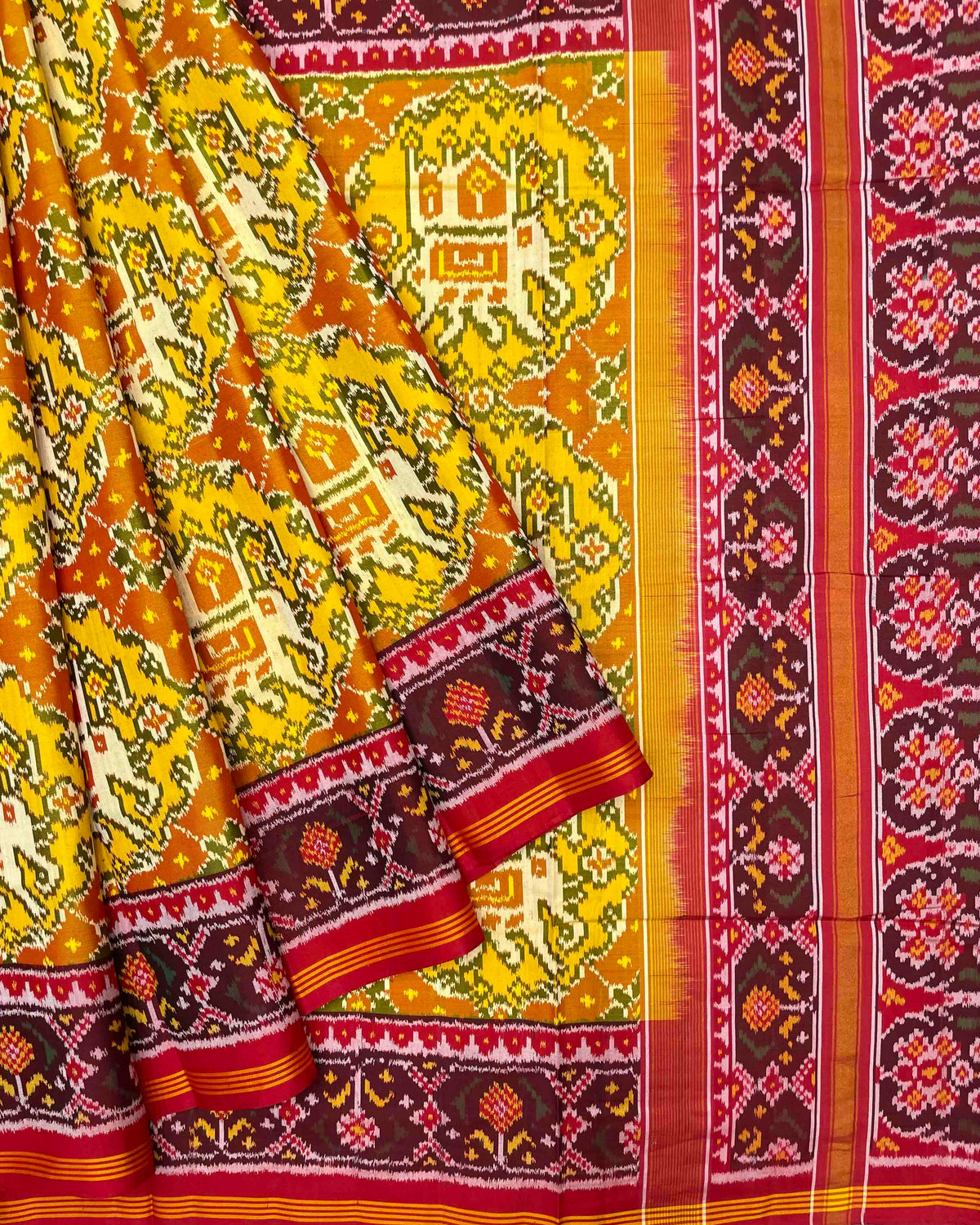 Red & Yellow Elephant Chhabdi Patola Saree