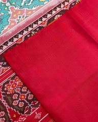 Red & Turquoise White Elephant Chhabdi Designer Patola Saree