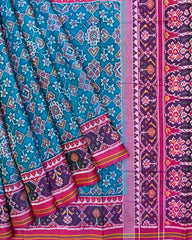 Pink & Sky Blue Navratan Patola Saree