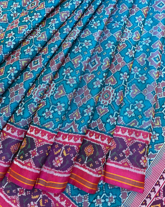 Pink & Sky Blue Navratan Patola Saree