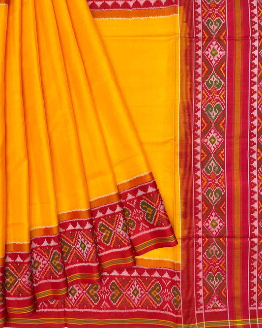 Red & Yellow Plain Patola Saree