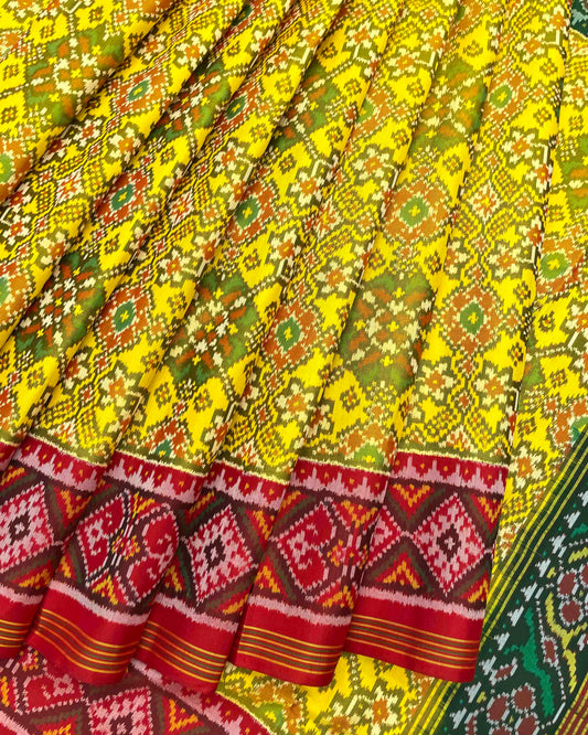 Yellow Ganga Jamuna Navratan Patola Saree