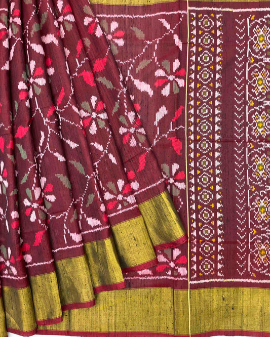 Onion Brown Fancy Flower Raw Silk Patola Saree