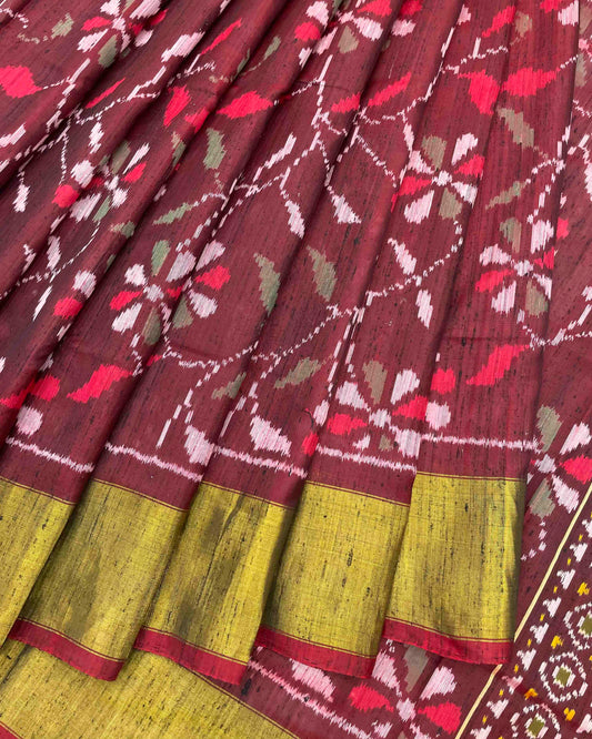 Onion Brown Fancy Flower Raw Silk Patola Saree