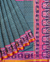 Pink & Turquoise Zig Zag Patola Saree