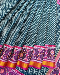 Pink & Turquoise Zig Zag Patola Saree