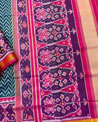 Pink & Turquoise Zig Zag Patola Saree