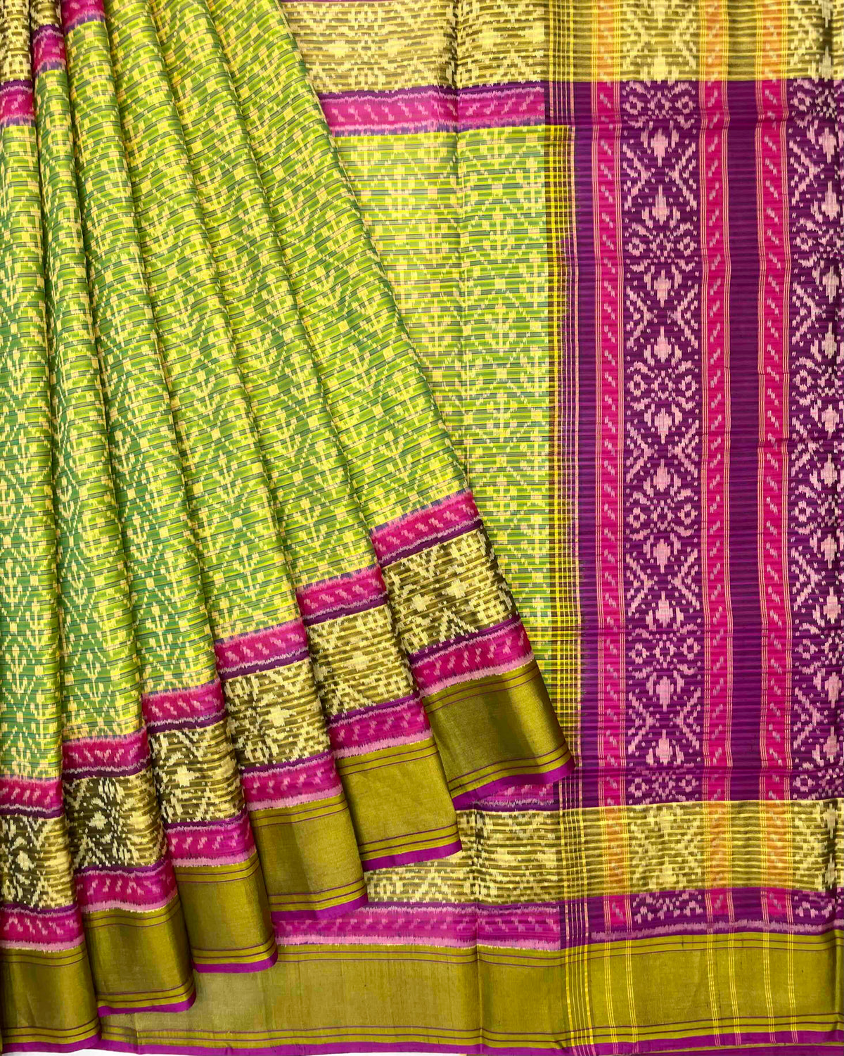 Purple & Green Fancy Leaves Patola Saree