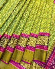 Purple & Green Fancy Leaves Patola Saree