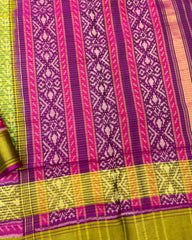 Purple & Green Fancy Leaves Patola Saree