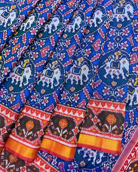 Red & Blue Elephant Manekchowk Patola Saree