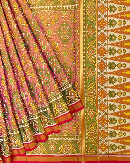 Red & Pink Navratan Tissue Patola Saree