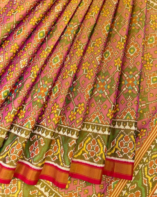 Red & Pink Navratan Tissue Patola Saree