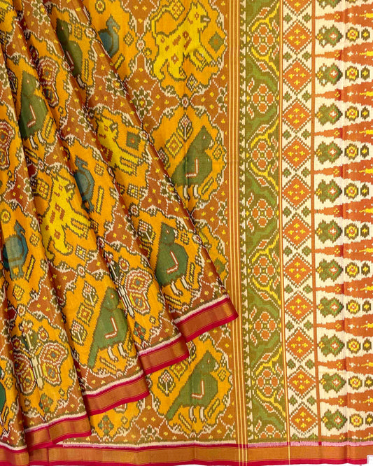 Red & Yellow Big Figure Narikunj Tissue Patola Saree