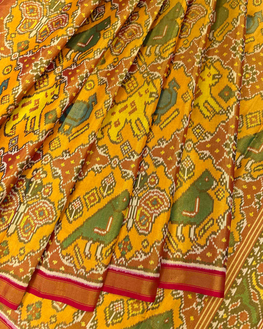 Red & Yellow Big Figure Narikunj Tissue Patola Saree