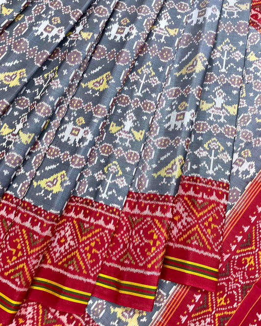 Red & Grey Small Narikunj Patola Saree