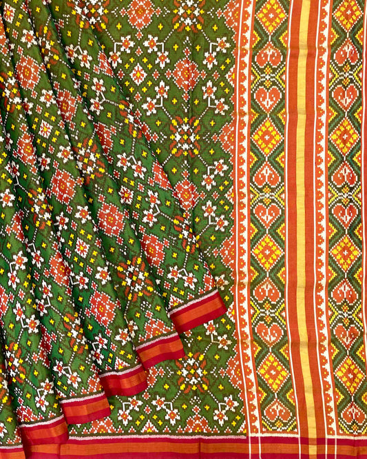 Red & Green Navratan Tissue Patola Saree