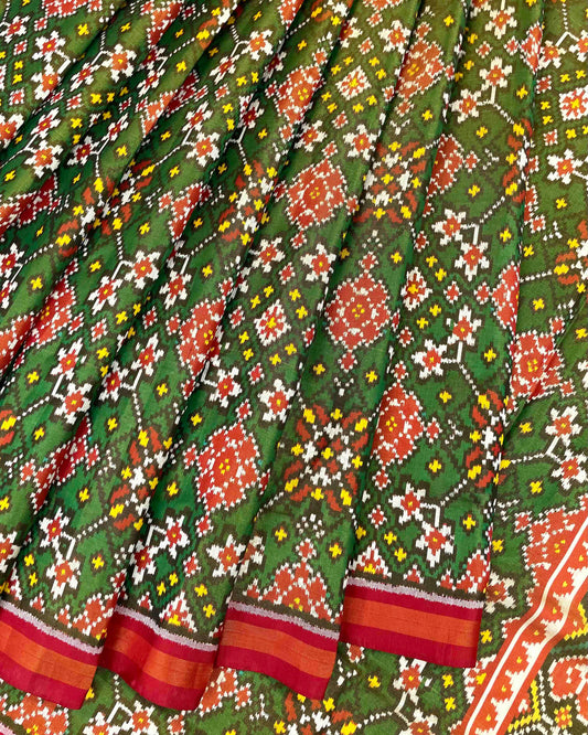 Red & Green Navratan Tissue Patola Saree